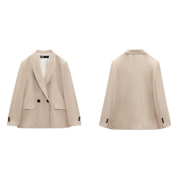 ZARA LINEN CROSSOVER BLAZER LIGHT CAMEL | 3420/710 - Picture 1 of 4